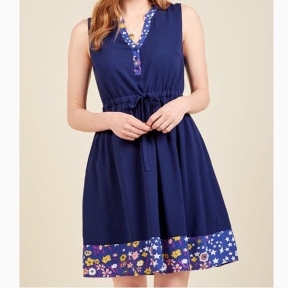 ModCloth | Navy Shirt Dress in Midnight Meadow - Picture 1 of 12